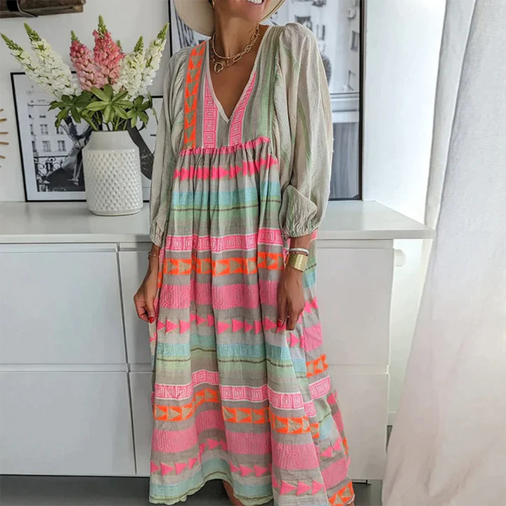 Ziggy - Maxikleid mit Puffärmeln und nostalgischem V-Ausschnitt