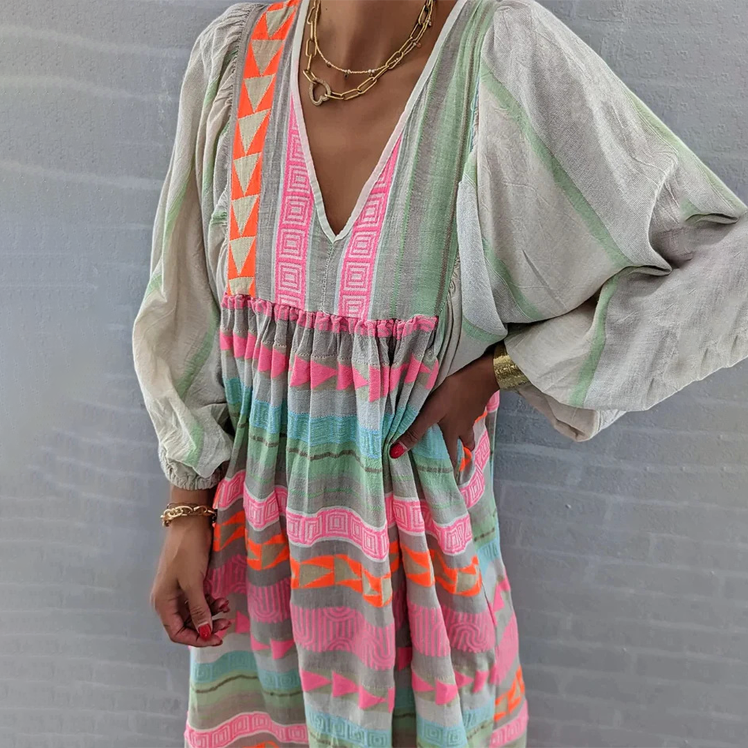 Ziggy - Maxikleid mit Puffärmeln und nostalgischem V-Ausschnitt