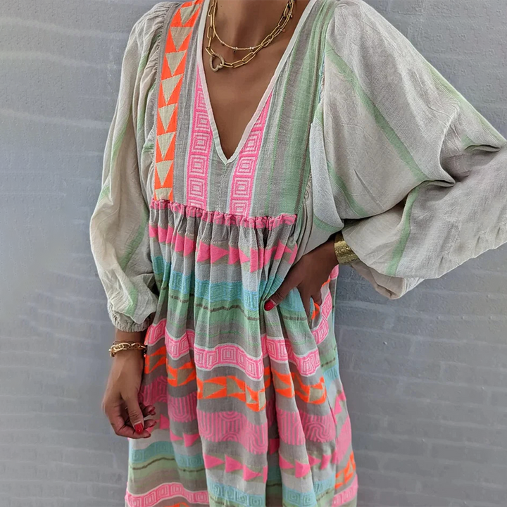 Ziggy - Maxikleid mit Puffärmeln und nostalgischem V-Ausschnitt