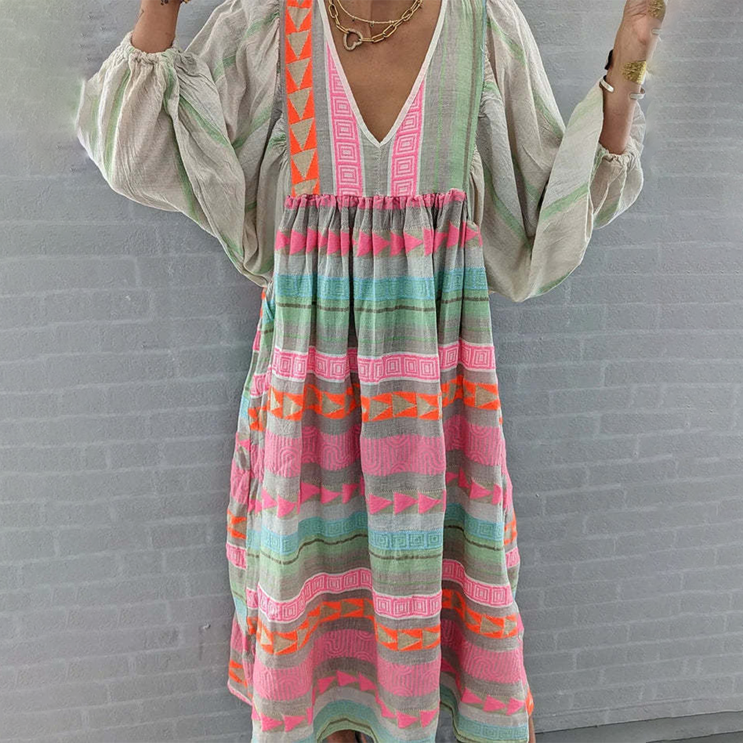 Ziggy - Maxikleid mit Puffärmeln und nostalgischem V-Ausschnitt