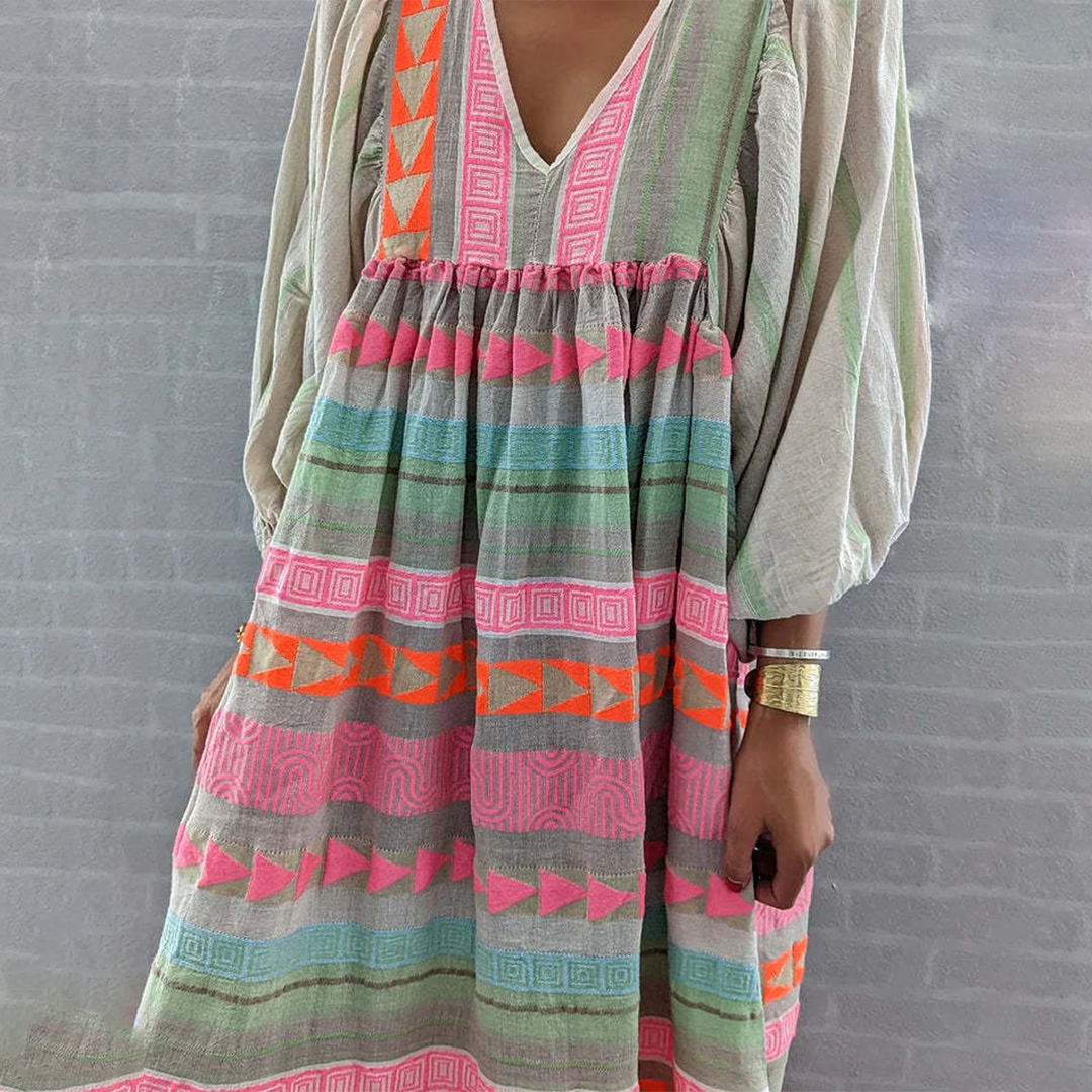 Ziggy - Maxikleid mit Puffärmeln und nostalgischem V-Ausschnitt