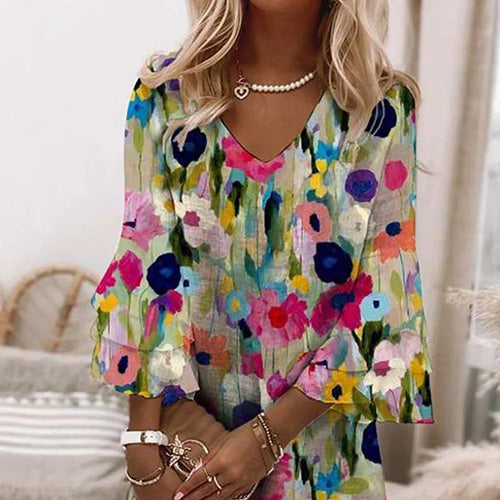 Tabitha - Romantisches Mini Blumen Kleid mit V-Ausschnitt