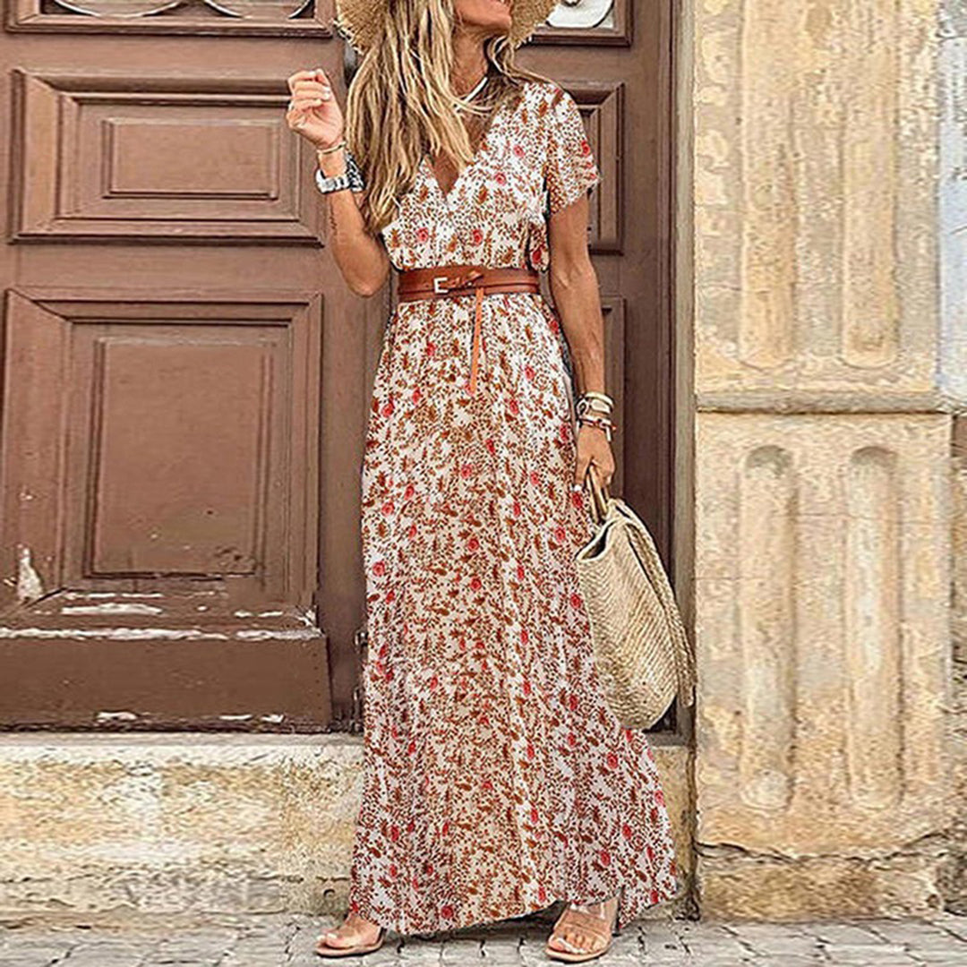 Jazzara - Midi Vintage Kleid mit V-Ausschnitt und Taillengürtel