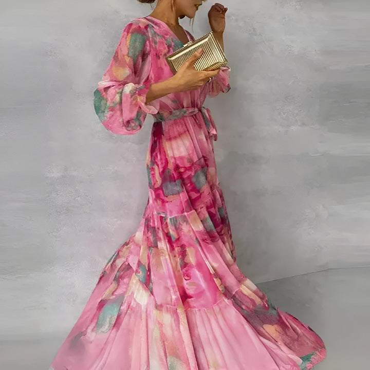 MAYLORA™ | Aquarellmuster Maxi Chiffonkleid