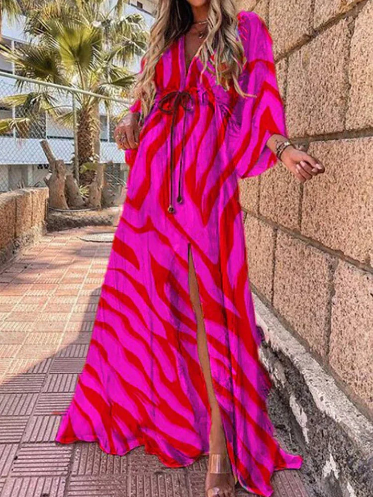 Lara - Rotes Boho-Kleid mit Auffälligem Muster