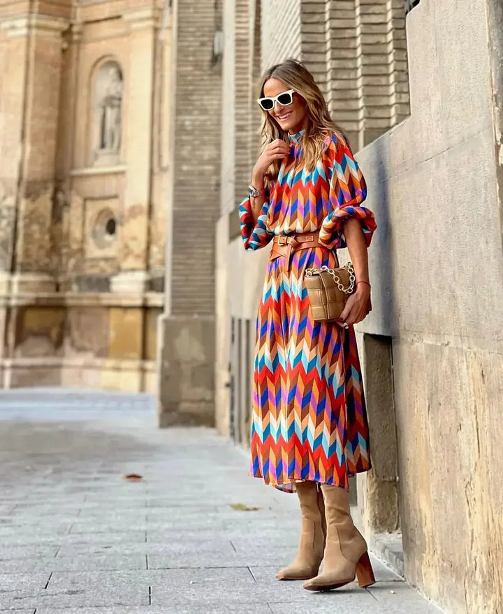 Kaia - Elegantes Abendkleid mit geometrischen Mustern