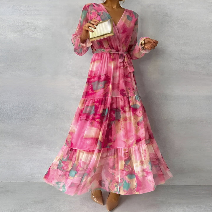 MAYLORA™ | Aquarellmuster Maxi Chiffonkleid