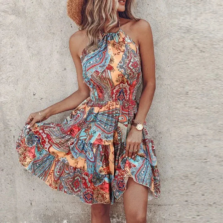 Marlowe - Bunte V-Ausschnitt Midi-Boho-Kleid