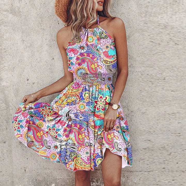 Marlowe - Bunte V-Ausschnitt Midi-Boho-Kleid