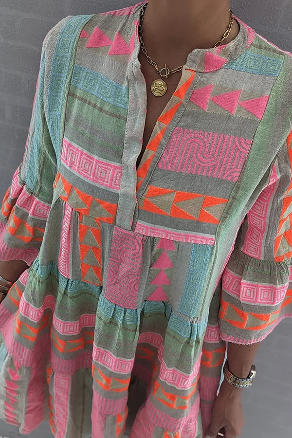 Ava - Elegantes V-Ausschnitt Sommerkleid aus Baumwolle und Hanf