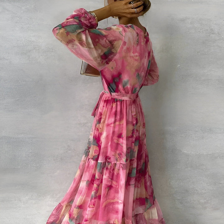 MAYLORA™ | Aquarellmuster Maxi Chiffonkleid