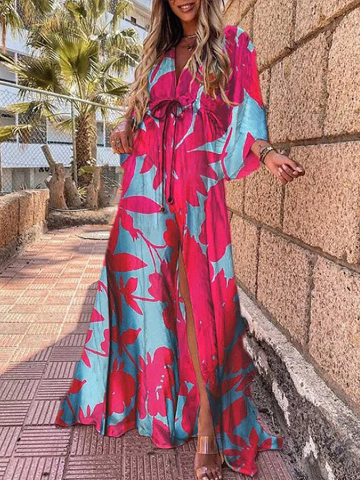 Lara - Rotes Boho-Kleid mit Auffälligem Muster