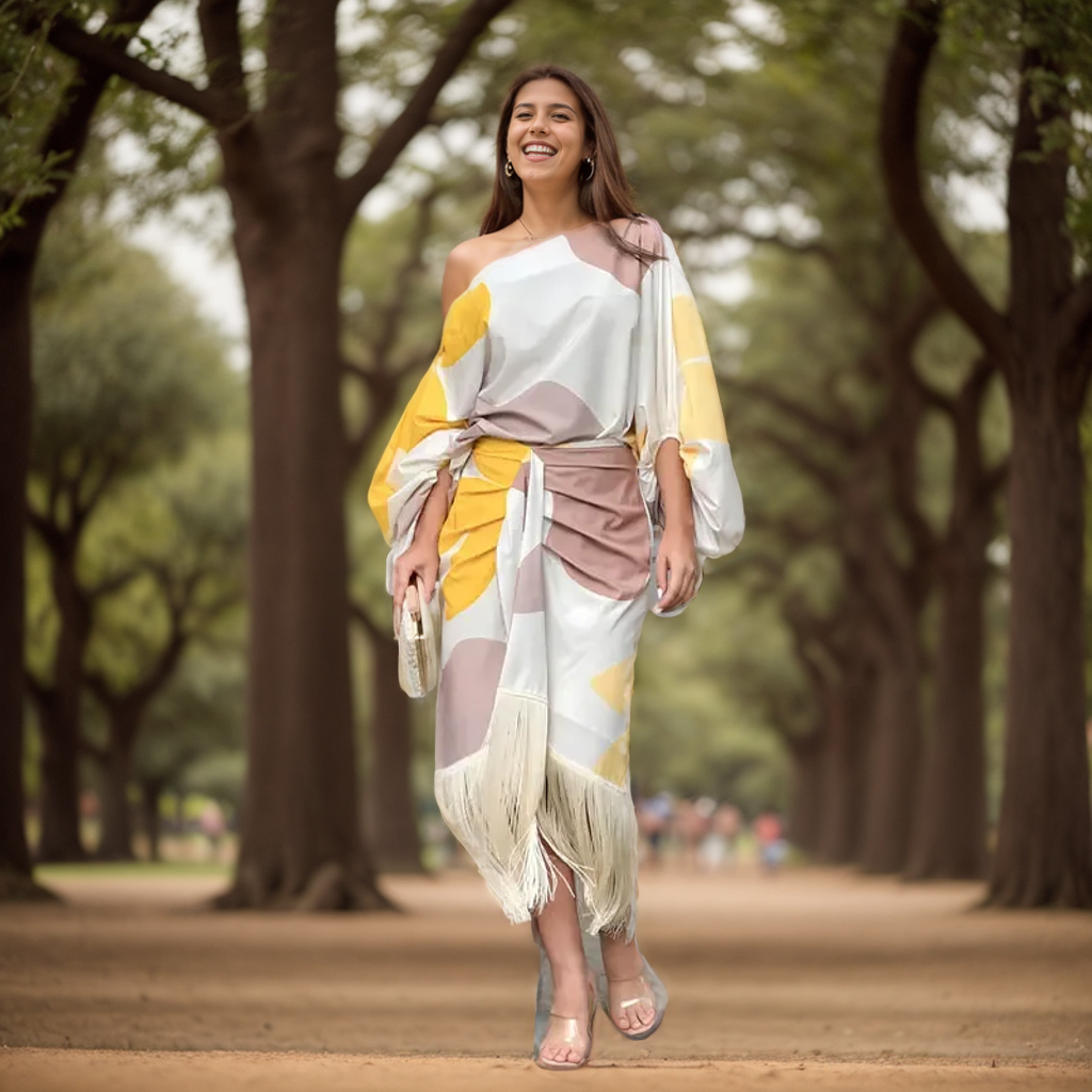 MAYLORA™ | Satinrobe mit Volumenärmeln