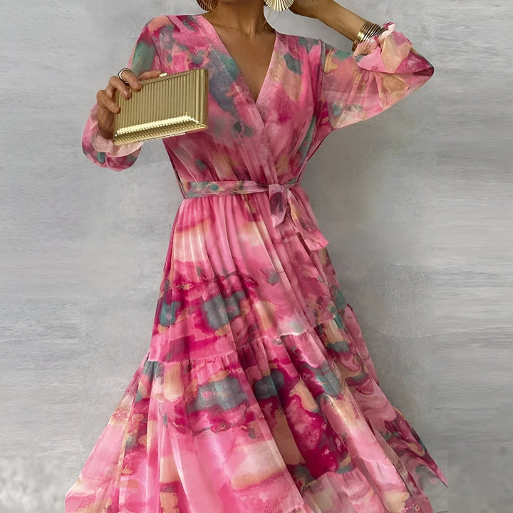 MAYLORA™ | Aquarellmuster Maxi Chiffonkleid