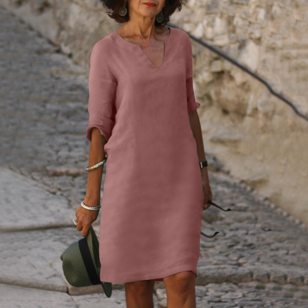 MAYLORA – Leinenkleid mit V-Ausschnitt
