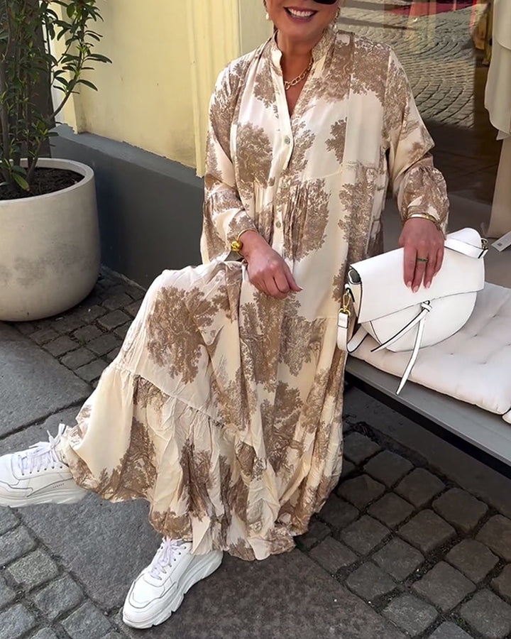 Giavanna - Lange bedruckte Kleid mit weit ausgestellten Ärmeln