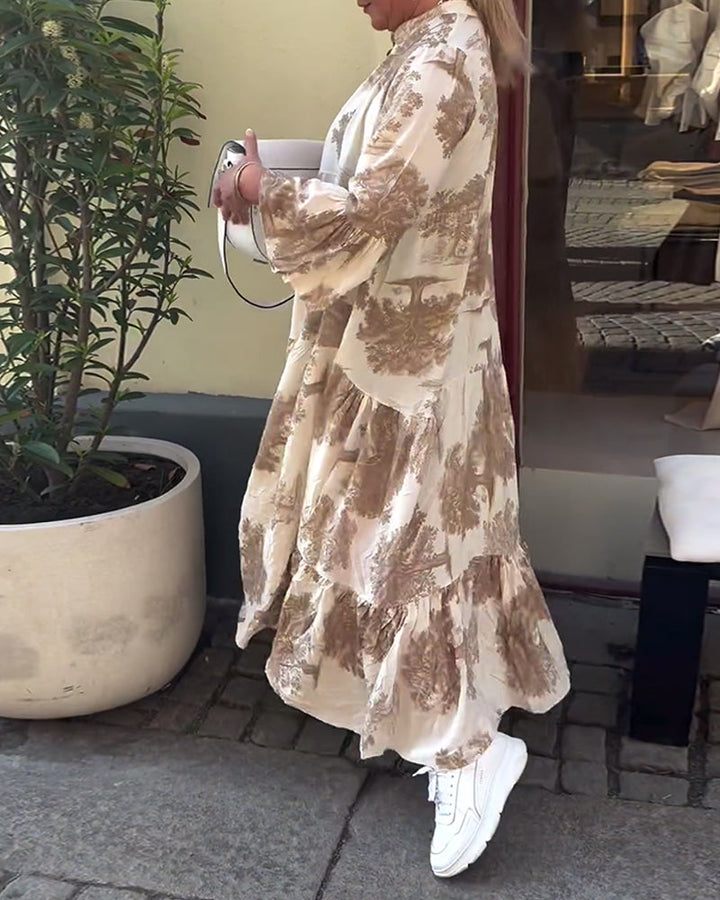 Giavanna - Lange bedruckte Kleid mit weit ausgestellten Ärmeln