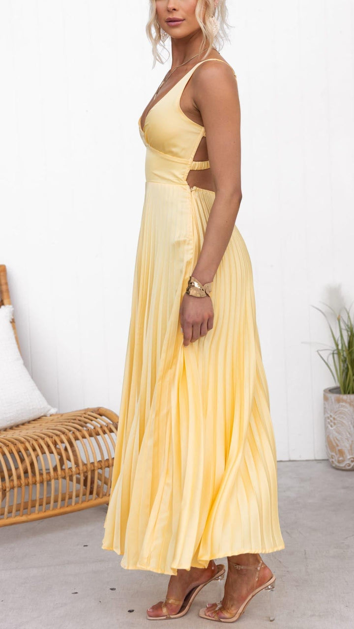 MAYLORA™ | Plissiertes Midikleid mit V-Ausschnitt