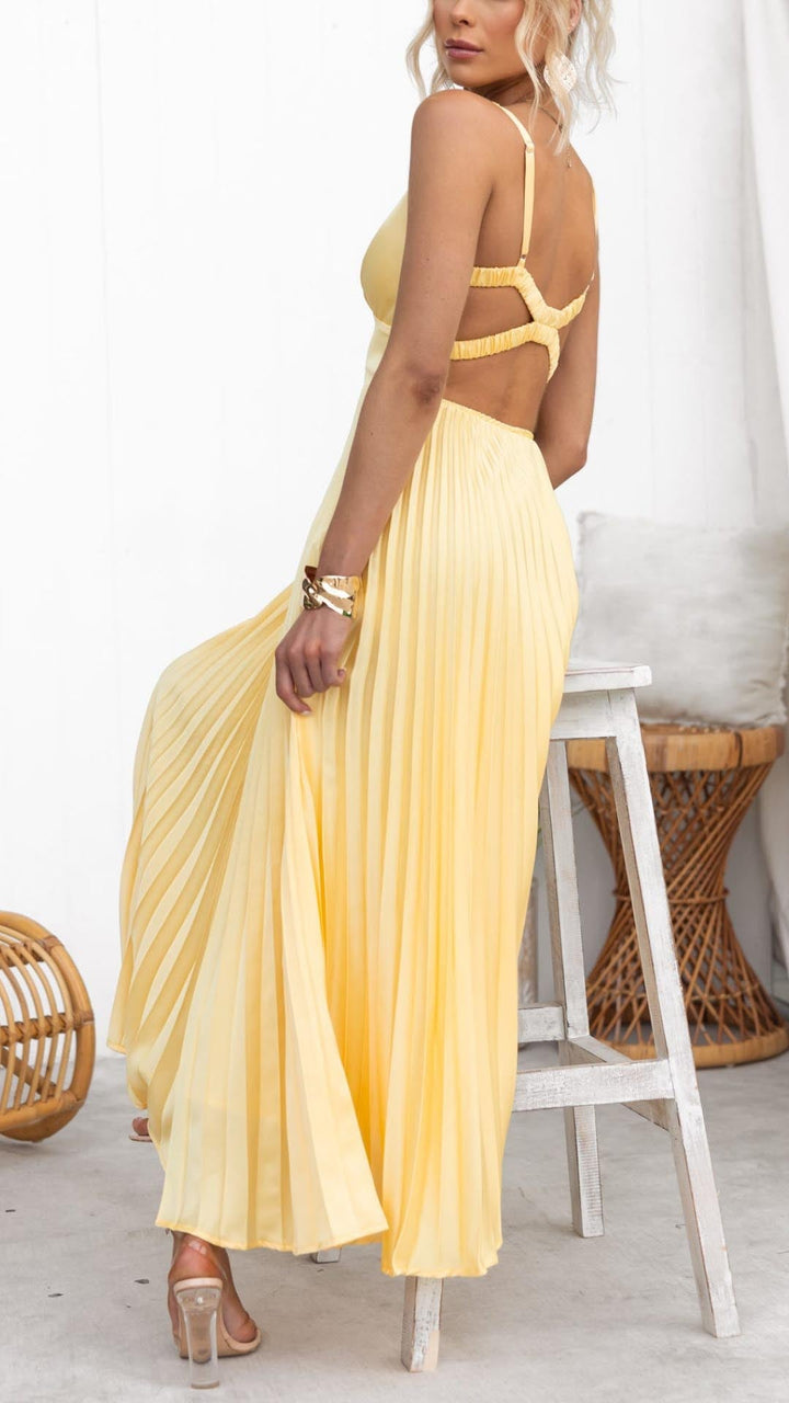 MAYLORA™ | Plissiertes Midikleid mit V-Ausschnitt