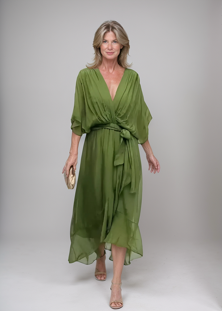 MAYLORA™ | Midi-Chiffonkleid mit Wickeldesign