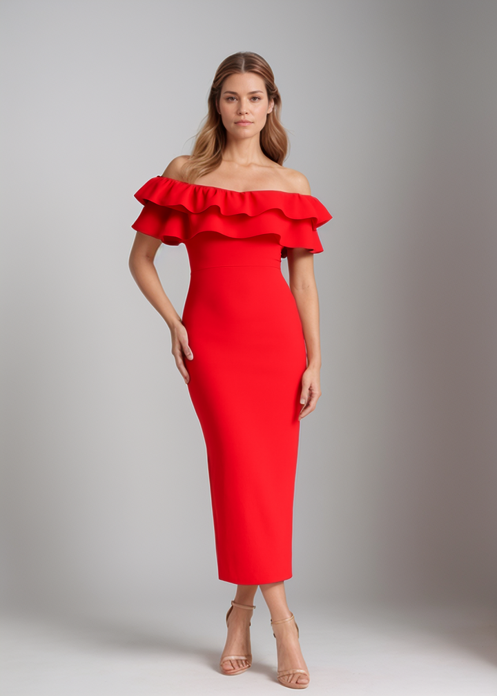 MAYLORA™ | Schulterfreies Rüschendetail Bodycon-Kleid