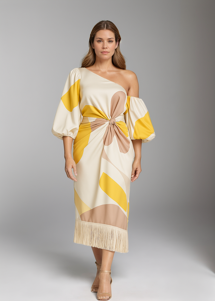 MAYLORA™ | Satinrobe mit Volumenärmeln