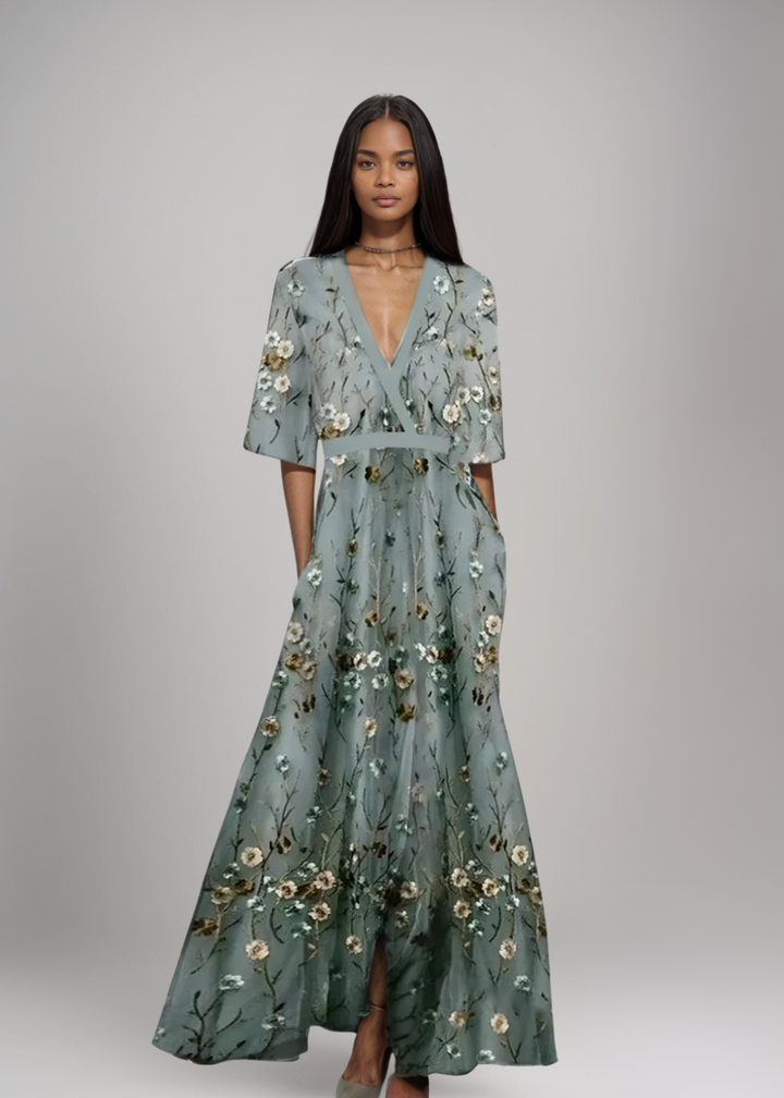 MAYLORA™ | Floral Embroidered Maxi Dress