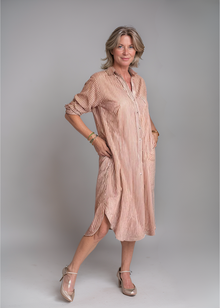 MAYLORA™ | Gestreiftes Hemdblusenkleid mit Knopfverschluss