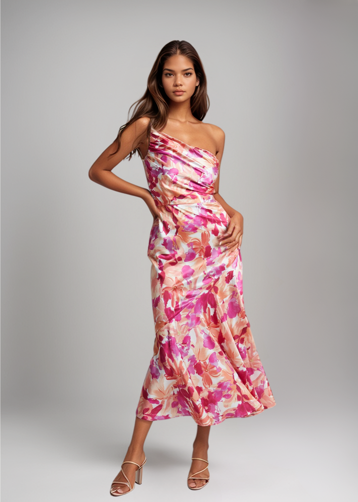 MAYLORA™ | Asymmetrisches Maxikleid mit floralem Design