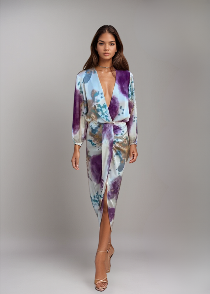 MAYLORA™ | Künstlerische Midi-Wickelkleid