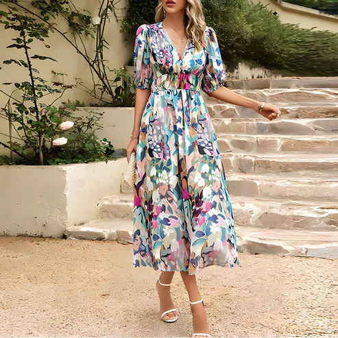 Everly - Vintage Glam Midi Kleid mit Lanternenärmeln