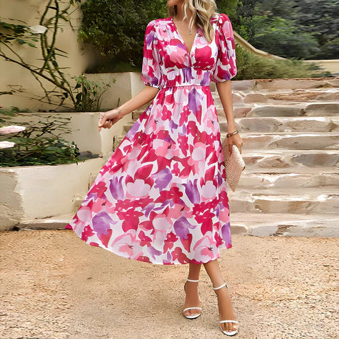 Everly - Vintage Glam Midi Kleid mit Lanternenärmeln