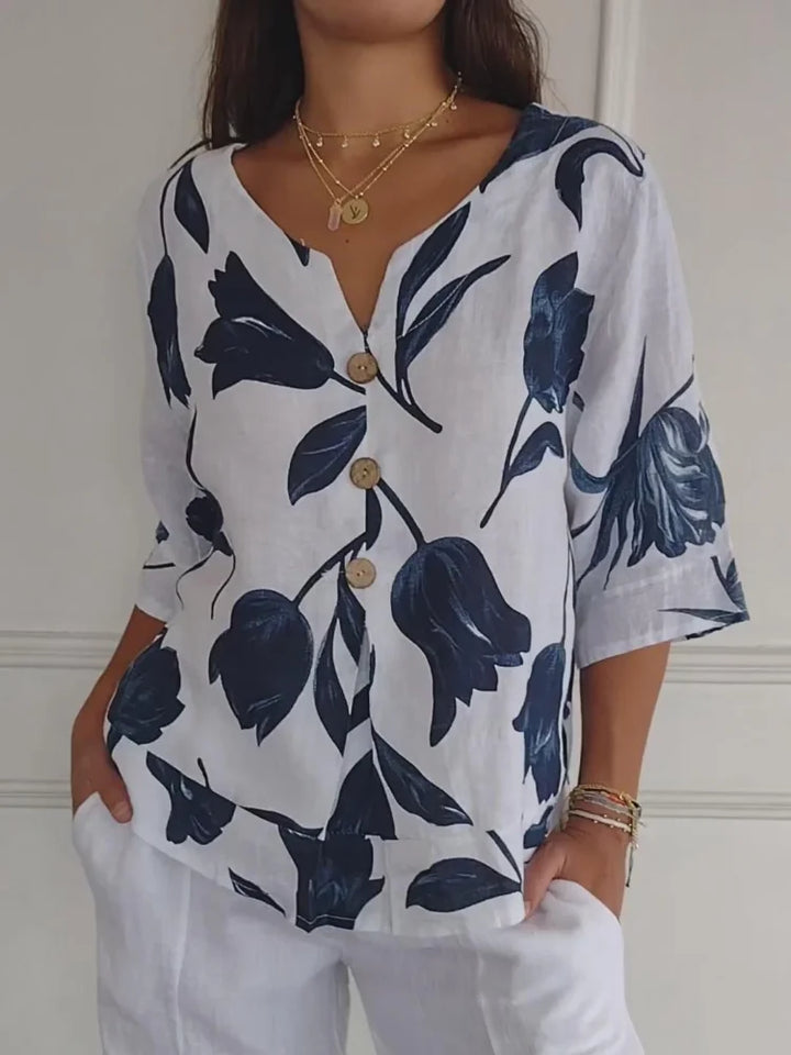 Sanne™ - Floral Print Button-Up Blouse