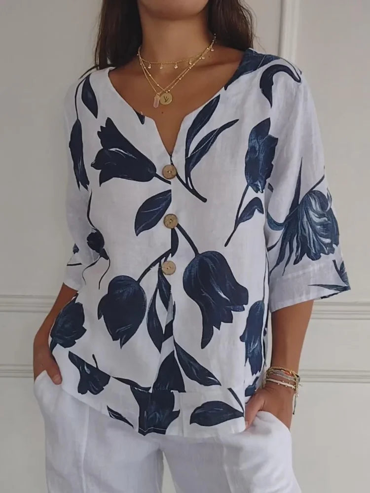 Sanne™ - Floral Print Button-Up Blouse