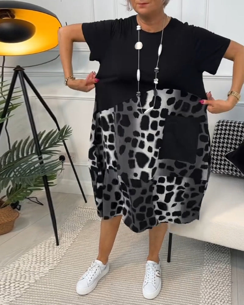 Allison - Stilvolles Midi-Kleid mit kurzen Ärmeln und Leopardenprint