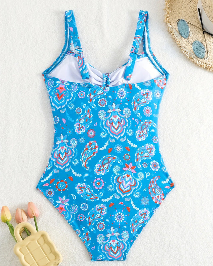 Einteiliger Badeanzug mit gefalteten Blumenmotiven