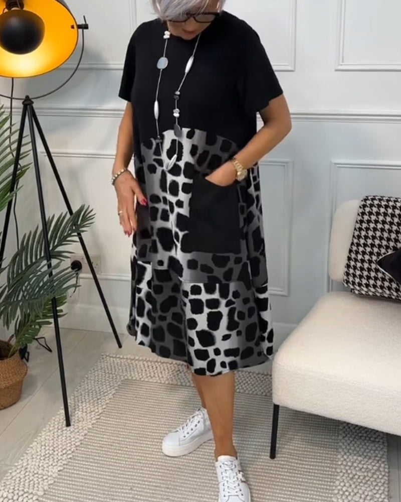 Allison - Stilvolles Midi-Kleid mit kurzen Ärmeln und Leopardenprint