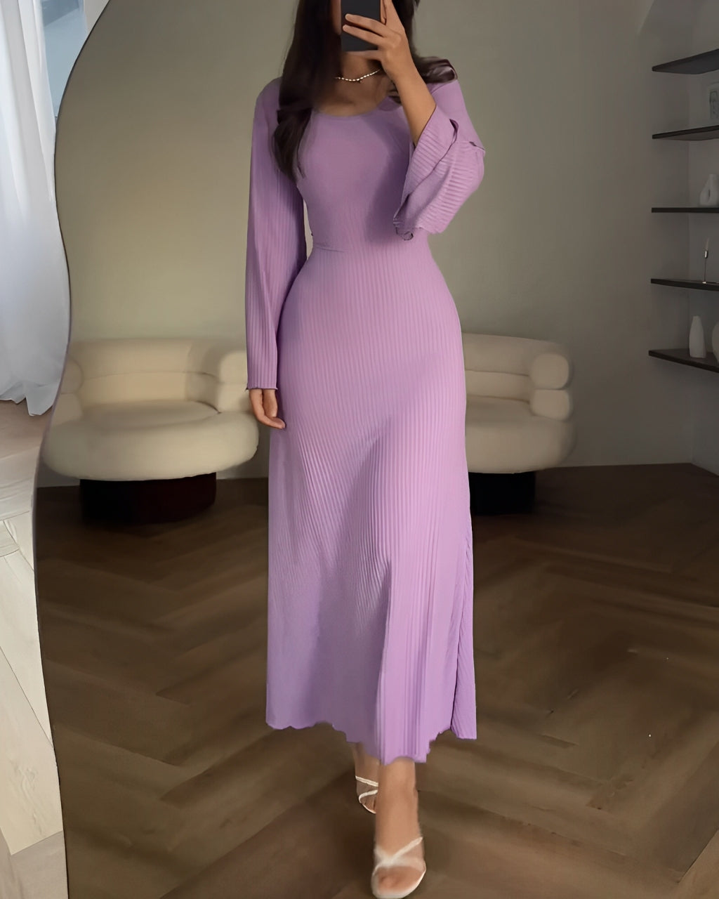 MAYLORA™ | Rippstrick Maxikleid mit Ärmeln