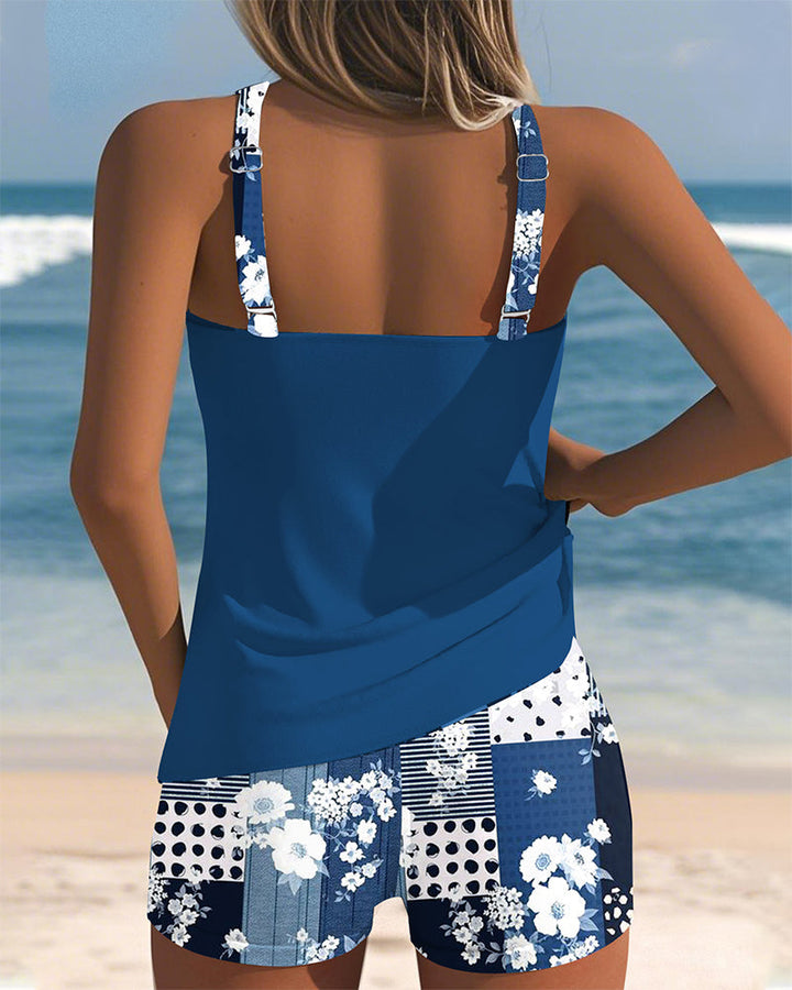 Zweiteiliges Boxer-Stil Badeanzug-Set mit Druckdesign