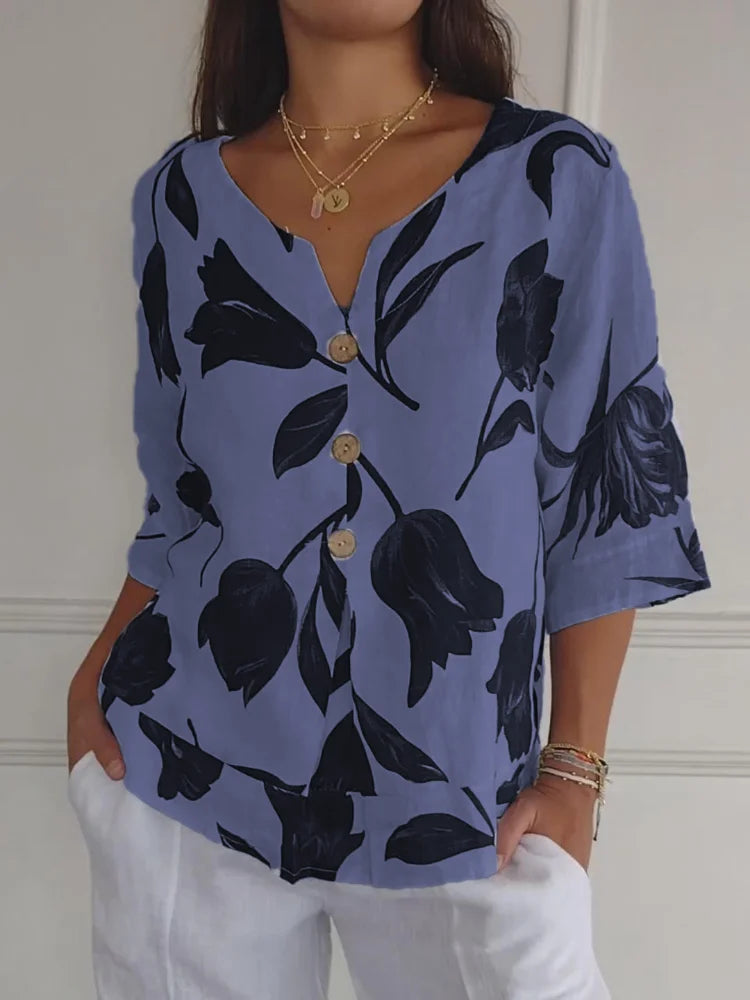 Sanne™ - Floral Print Button-Up Blouse
