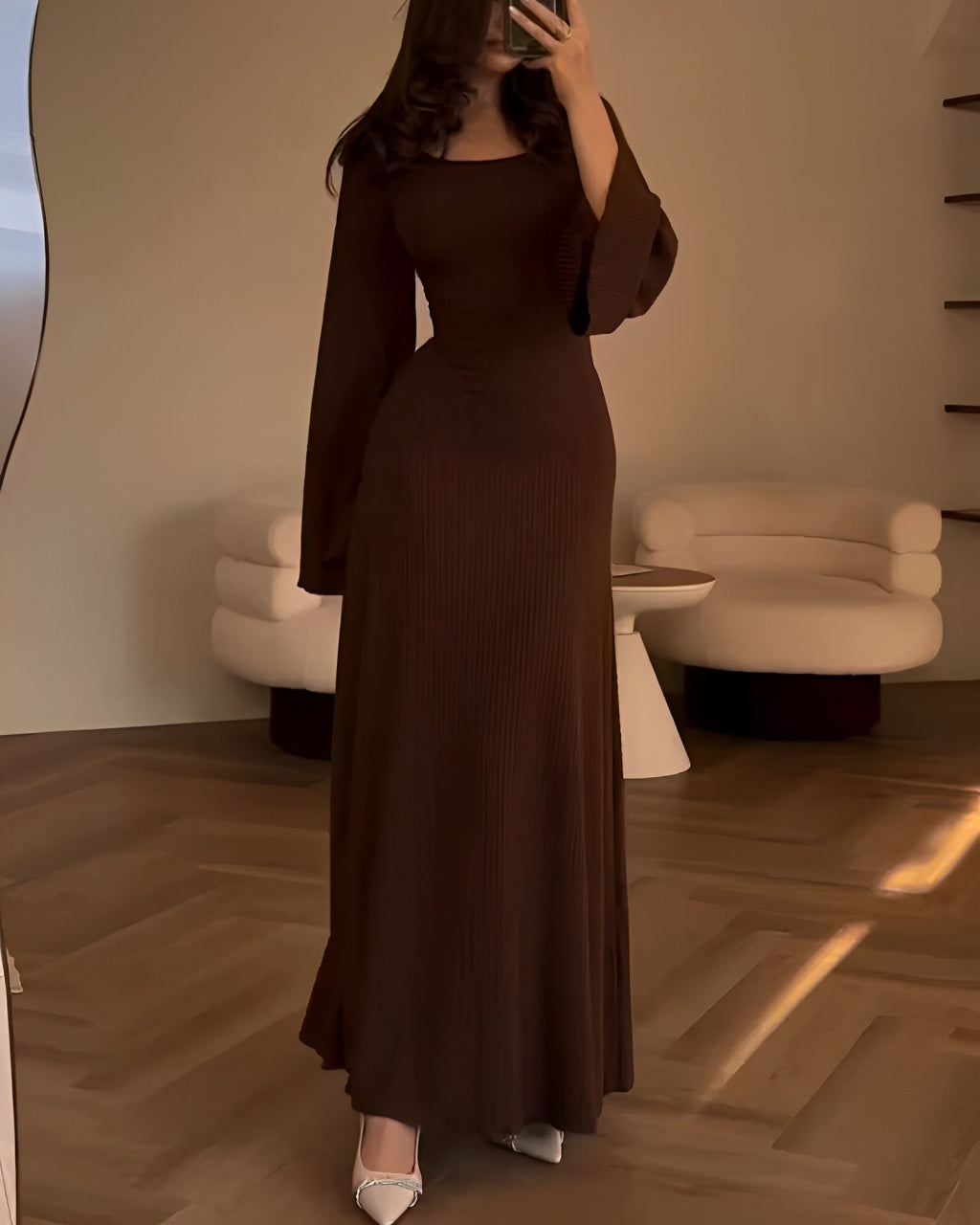 MAYLORA™ | Rippstrick Maxikleid mit Ärmeln