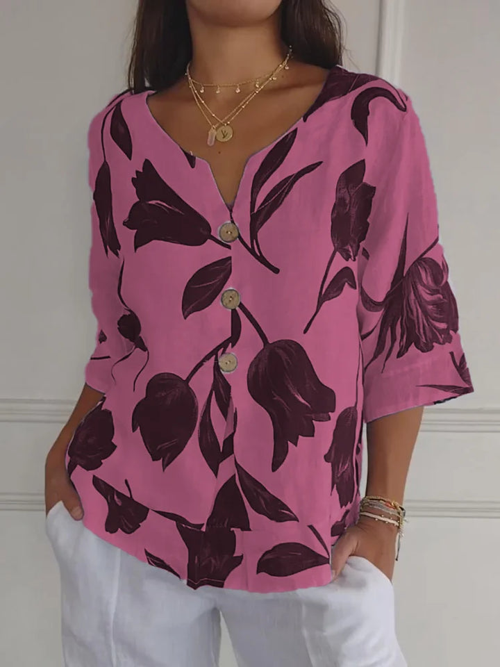 Sanne™ - Floral Print Button-Up Blouse