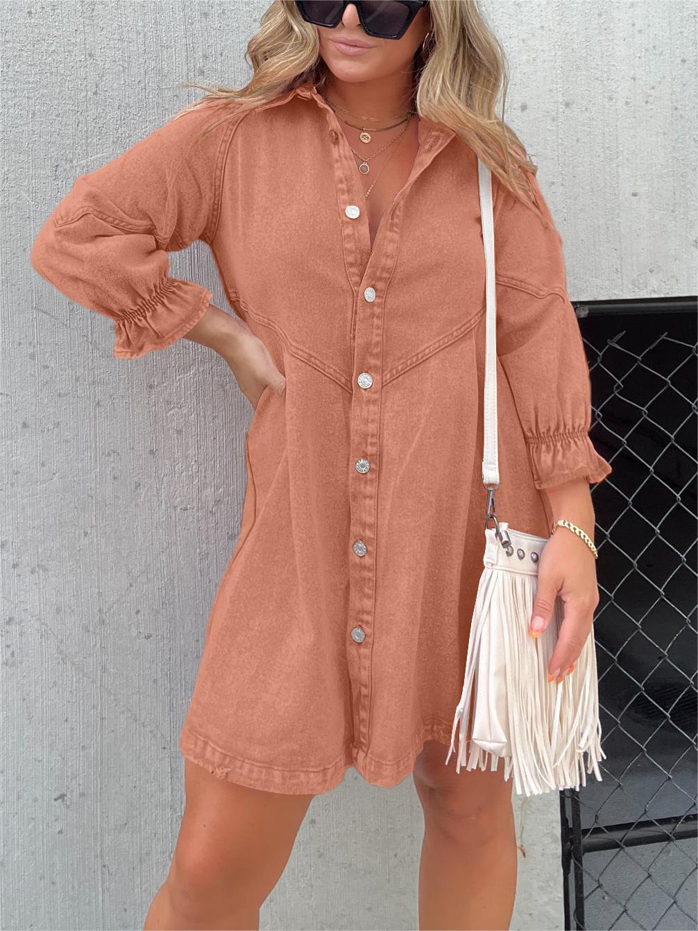 Galilea - Stilvolles Midi-Jeanskleid mit Umschlagkragen