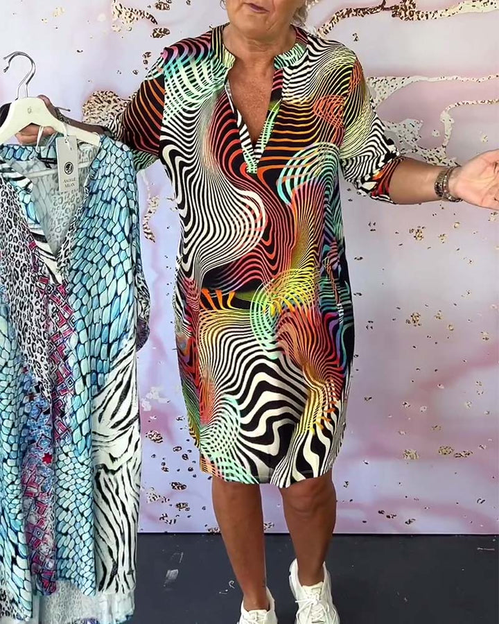 MAYLORA| Buntes V-Ausschnitt Kleid