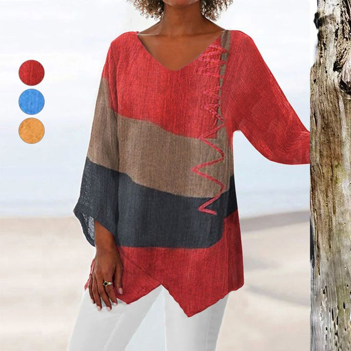 MAYLORA - Künstlerisches Langarmshirt mit V-Ausschnitt