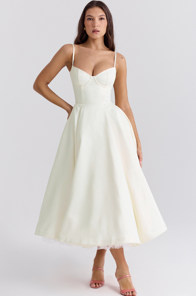 MAYLORA™ | Satin Midi Bustier Dress