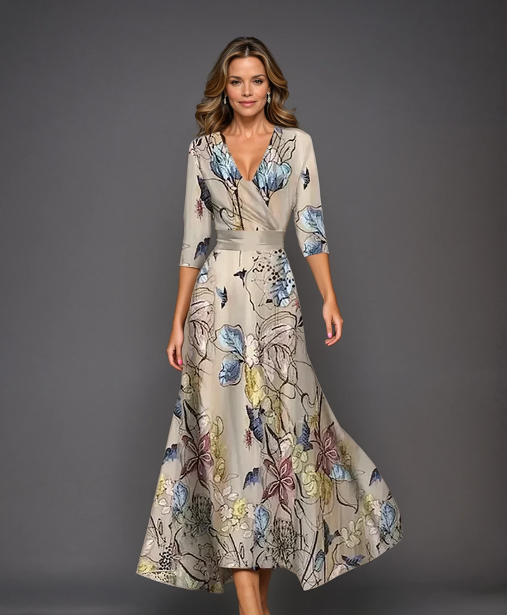 Hohe Taillen Midi Kleid Emily mit Halbärmeln