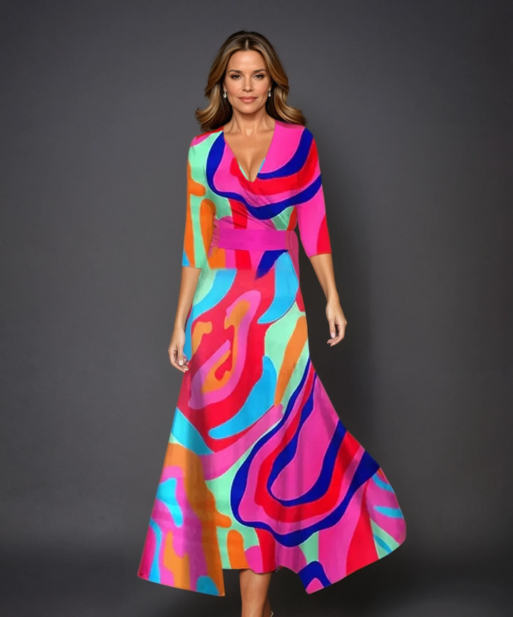 Hohe Taillen Midi Kleid Emily mit Halbärmeln