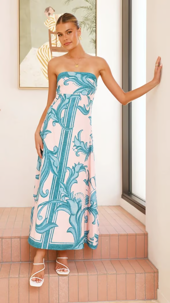 Iris - Langes Vintage-Print Tube-Kleid