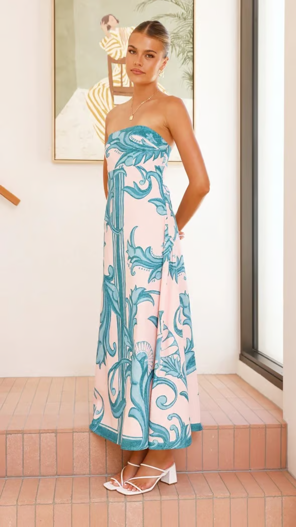 Iris - Langes Vintage-Print Tube-Kleid